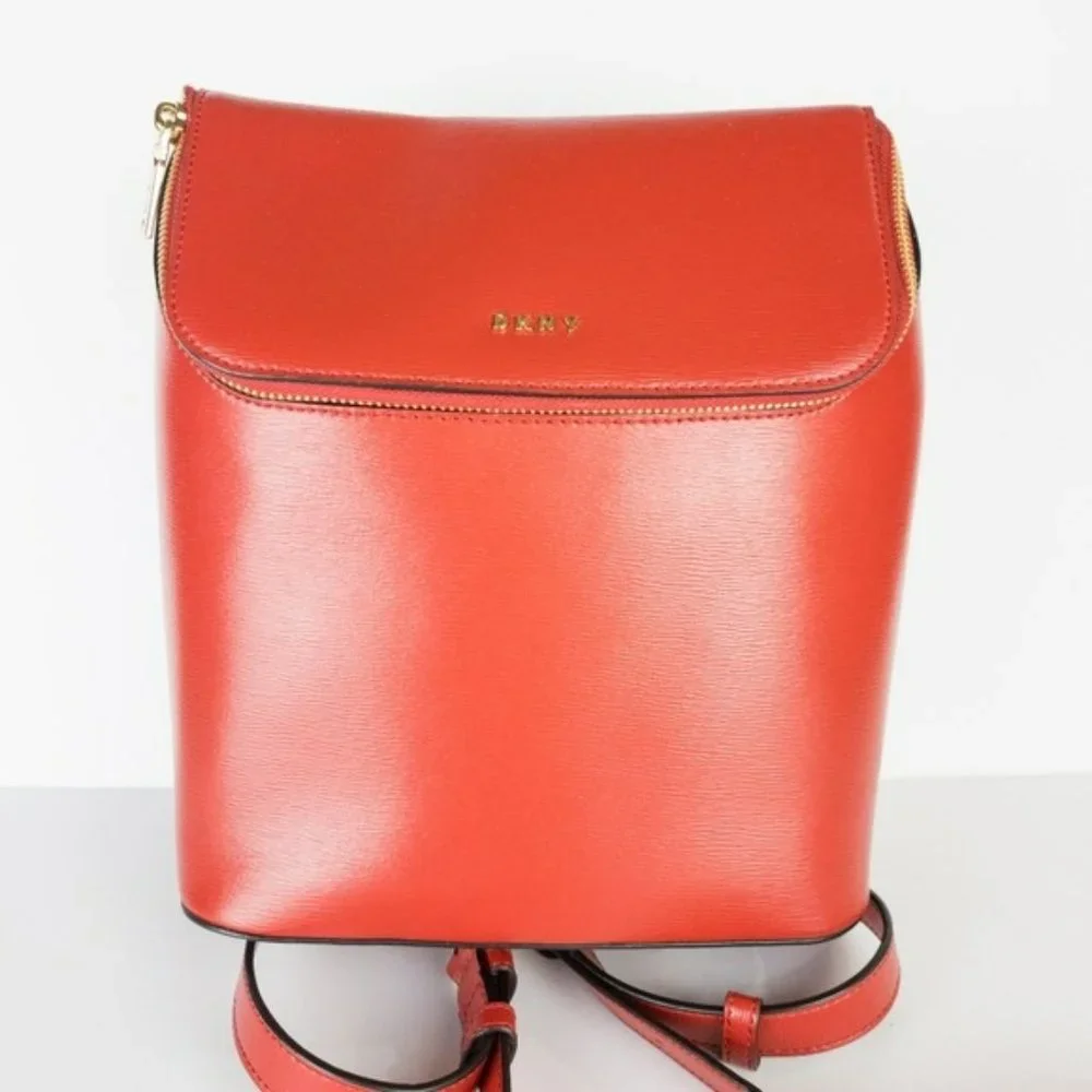 DKNY Bryant Leather Top Zip Backpack -Bright Red - Picture 5 of 7